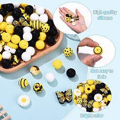 10 Styles Round & Daisy & Butterfly Silicone Beads&nbsp;SIL-YW0001-88