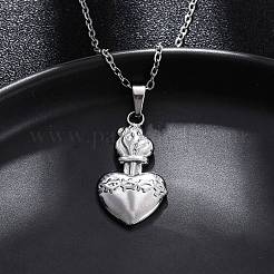 Fire Thorn Sacred Heart of Jesus 304 Stainless Steel Pendant Necklaces&nbsp;NJEW-M096-14P