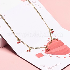 Dainty Cherry Alloy Enamel Pendant Necklace for Teen Girl Women&nbsp;NJEW-JN03757-01