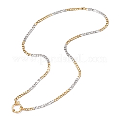Two Tone 4MM 304 Stainless Steel Cuban Link Chain Necklaces with Spring Ring Clasps&nbsp;NJEW-JN05707