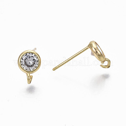 Brass Micro Clear Cubic Zirconia Stud Earring Findings&nbsp;KK-R132-063-NF