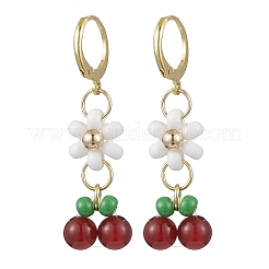 Natural Carnelian Beads & Glass Seed Dangle Hoop Earrings&nbsp;EJEW-MZ00309-02