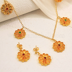 Vintage Brass Flower Pendant Necklace & Stud Earrings for Women&nbsp;PA1898
