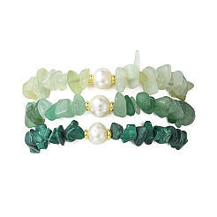 3Pcs 3 Styles Natural Mixed Gemstone Chip & Cultured Freshwater Pearl Beaded Stretch Bracelets Set for Women&nbsp;BJEW-JB13762-02