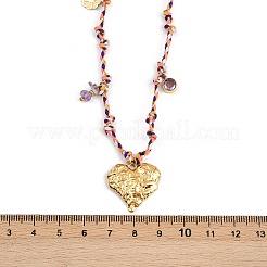 304 Stainless Steel Textured Heart Pendant Cotton Cord Adjustable Necklaces&nbsp;NJEW-C093-01G