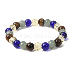 Natural Tiger Eye & Glass Beads Stretch Bracelets for Women Men&nbsp;BJEW-P398-01C