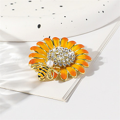 Sunflower & Bee Alloy Enamel Brooches&nbsp;PW-WG45BEB-01