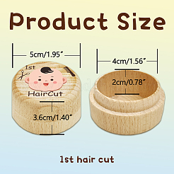 Round Beech Wooden 3D Engraved My First Curl/Tooth Box&nbsp;CON-WH0120-007