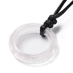 Natural Rose Quartz Ring Pendant Necklace with Waxed Cords&nbsp;NJEW-R262-01A-08