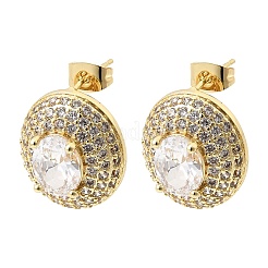 Oval Brass Clear Cubic Zirconia Stud Earrings for Women&nbsp;EJEW-A162-01G