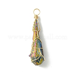 Electroplated Natural Quartz Crystal Copper Wire Wrapped Pendants&nbsp;PALLOY-JF02584-01