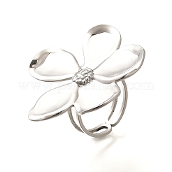 Flower 304 Stainless Steel Open Cuff Ring for Women&nbsp;RJEW-R006-03P-02