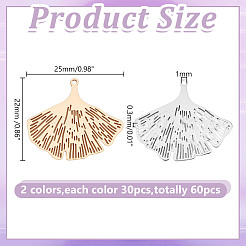 60Pcs 2 Colors Brass Etched Metal Embellishments Connector Charms&nbsp;KKC-HY0001-06