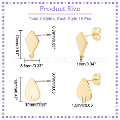 64Pcs 4 Sryle 201 Stainless Steel Stud Earring Findings&nbsp;STAS-DC0011-34