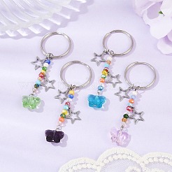 4Pcs Butterfly Glass Pendant Keychain&nbsp;KEYC-JKC01205
