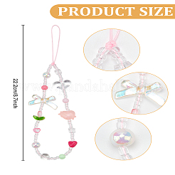1Pc Plastic Flower Bowkont Heart Mobile Straps&nbsp;HJEW-LP0002-29