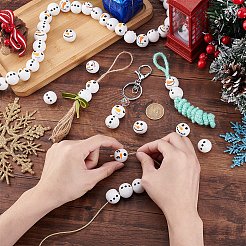 Round Christmas Snowman Print Wood European Beads&nbsp;WOOD-PH0003-25