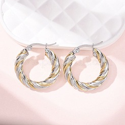 304 Stainless Steel Two Tone Hoop Earrings&nbsp;EJEW-B150-01D