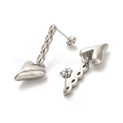 Heart Rack Plating Brass Micro Pave Clear Cubic Zirconia Dangle Stud Earrings&nbsp;EJEW-M240-06P