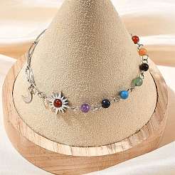7 Chakra Gemstone Beaded Chain & 304 Stainless Steel Paperclip Chain Bracelets&nbsp;BJEW-JB14411