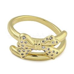 Bowknot Brass Micro Pave Clear Cubic Zirconia Open Cuff Double Rings&nbsp;RJEW-Z046-04G-02