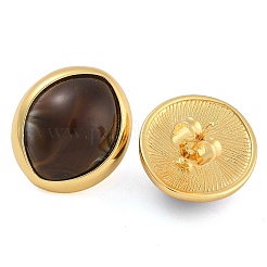 Brass Resin Oval Stud Earrings&nbsp;EJEW-K293-16G