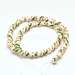 Handmade Flower Printed Porcelain Ceramic Beads Strands&nbsp;PORC-M005-6mm-M