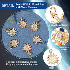 10Pcs Sun with Moon Brass Micro Pave Colorful Cubic Zirconia Pendants&nbsp;KK-BBC0004-16