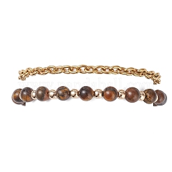 2Pcs 2 Styles Round Natural Grade AB Tiger Eye & Synthetic Hematite Beaded Bracelets & 304 Stainless Steel Cable Chains Bracelets for Women&nbsp;BJEW-JB12800-01
