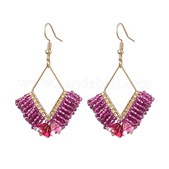 2 Pairs 2 Colors Braided Glass & 201 Stainless Steel Dangle Earrings&nbsp;EJEW-MZ00159