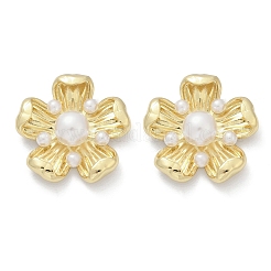 Flower Brass ABS Imitation Pearl Stud Earrings&nbsp;EJEW-M082-08G