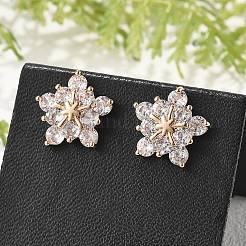 Flower Brass Micro Pave Cubic Zirconia Stud Earrings for Women&nbsp;EJEW-G428-28B-02
