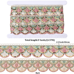 4.8~5 Yards Sparkle Polyester Lace Trim Ribbon with Plastic Paillettes&nbsp;OCOR-CY0001-14B