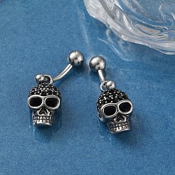 Skull 316 Surgical Stainless Steel Dangle Belly Button Rings&nbsp;EJEW-G416-02AS