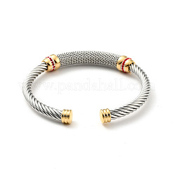 304 Stainless Steel Twist Rope Shape Open Cuff Bangle with Rhinestone for Women&nbsp;BJEW-D449-01GP-02