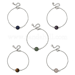 Half Round Natural Gemstone Bead Link Bracelets&nbsp;BJEW-JB14120