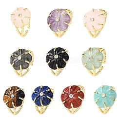 Flower Natural Mixed Stone Cuff Rings&nbsp;RJEW-G366-01G