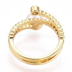 Natural Pearl Double Lines Finger Ring with Rhinestone&nbsp;PEAR-N020-06J