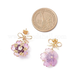 Flower Handmade Glass Seed Beads Dangle Stud Earrings&nbsp;EJEW-MZ00471-01