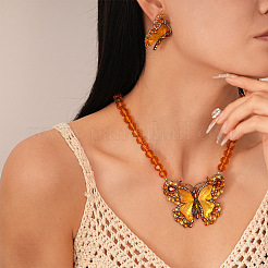 Alloy Topaz Rhinestone Butterfly Pendant Glass Beaded Necklaces for Women&nbsp;WGB9A43-02