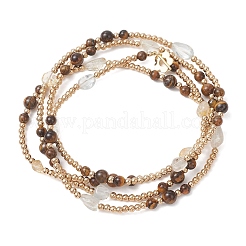 Round Natural Tiger Eye & Nuggets Topaz Beaded Wrap Long Necklaces&nbsp;NJEW-JN05907-01