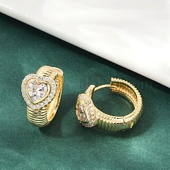 Brass Clear Cubic Zirconia Hoop Earrings&nbsp;EJEW-Q016-03G