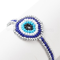 Glass Seed Braided Evil Eye Link Bracelet for Women&nbsp;BJEW-JB08398-01