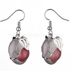 Gemstone Elephant Head Dangle Earrings&nbsp;EJEW-A092-07P