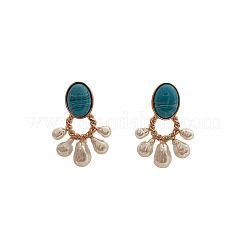 Alloy Plastic Pearl Oval with Fan Dangle Stud Earrings&nbsp;FS-WG2B252-01
