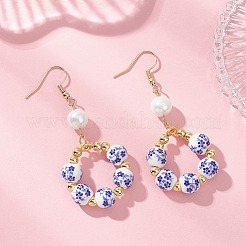 Printed Porcelain Round Dangle Earrings&nbsp;EJEW-JE06838