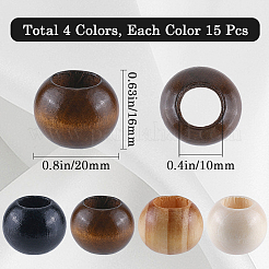 60Pcs 4 Colors Wood Large Hole Beads&nbsp;WOOD-GF0002-18