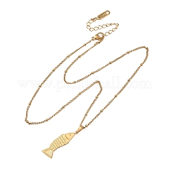 Summer Bach 304 Stainless Steel Fish Pendant Satellite Chain Necklaces for Women&nbsp;NJEW-F373-02G