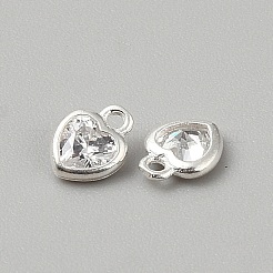 925 Sterling Silver Pave Clear Cubic Zirconia Heart Charms&nbsp;LS-STER-WH0007-11S