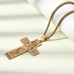 Religion 201 Stainless Steel Hollow Virgin Cross Pendant Necklaces for Men Women&nbsp;NJEW-Z118-01G